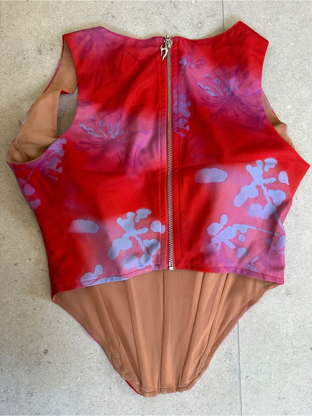 Miaou Campbell Corset NWT red/baby blue print sz xs - Picture 3 of 5